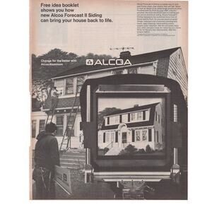 ALCOA Aluminum Siding Advertisement Vintage 1969 Home Improvement House MCM B&W